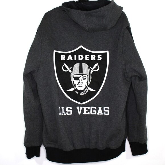 NFL Mens Big Logo Spell Out Oakland Raiders Hooded Reversible Jacket A1531 - Picture 4 of 14